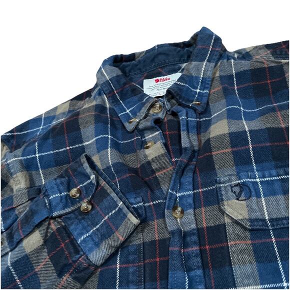 FjallRaven Singi Heavy Flannel Shirt Mens Large BlueGreen Plaid Fall Regular Fit - Picture 1 of 11